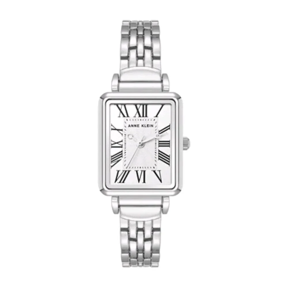Anne Klein Silver Rectangular Roman Numeral Bracelet Watch